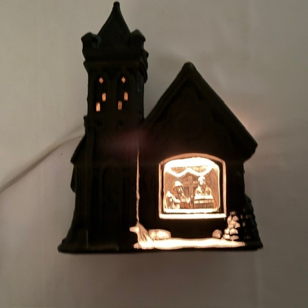 Matte Black Ceramic Halloween Spooky Church Village House Lighted Decor - Picture 13 of 13